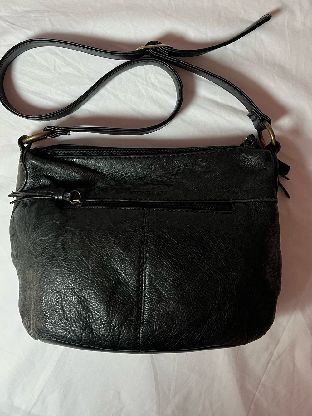Stone & Co. Black Pebbled Leather Multi-Pocket Crossbody Hobo Bag
